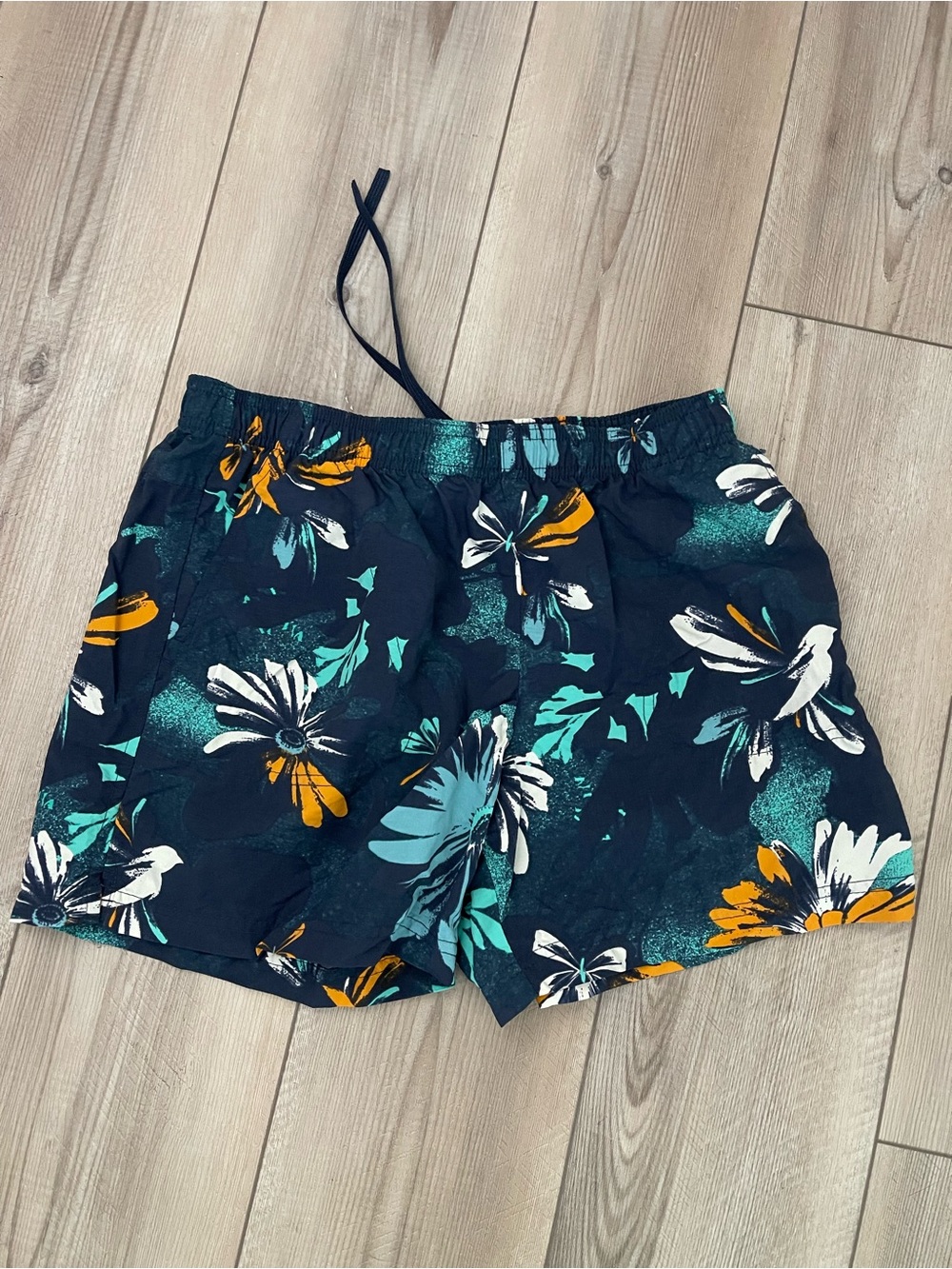 Columbia Navy Floral Pull-On Shorts with Teal & Mustard Accents